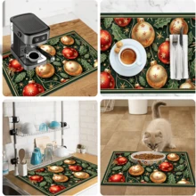 1pc Dish Drying Mat, Coffee Machine Mat, Christmas Holly Decorative Pattern Dish Drying Mat, Absorbent Quick-Dry Table Protector, Suitable For Holiday Gatherings Restaurant Tabletop, Non-Slip Multi-Functional Placemat, Cute Christmas Atmosphere Bowl & Plate Draining Mat, Home Gift, Tabletop Decor - XYLSD-869 - View 11