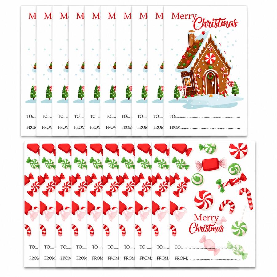 50 Pcs Christmas Cards And Gift Tags Set - Bulk Paper Xmas Hang Tags For Gift Wrapping Packaging, Classroom Student Party Favors, DIY Craft Present Decor, Stocking Stuffers, Cute Winter Holiday Season Essentials - Sets - View 1