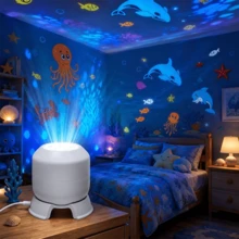 360° Rotating Dynamic Projection Light LED Ocean Starry Sky Projection Lamp Marine Life Projection Light USB Powered Bedroom Atmosphere Light For Birthday Party - White - View 9