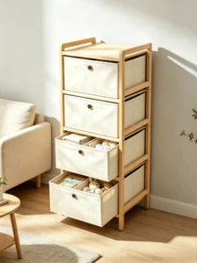 1pc Fabric Drawer Storage Cabinet‑Pull‑Out And Layered Design, Wooden Frame, Sturdy And Durable, Breathable And Dust‑Proof, Vertical Storage Cabinet, Suitable For Bedroom, Living Room, Dormitory And Apartment - Multiple Specifications - View 1