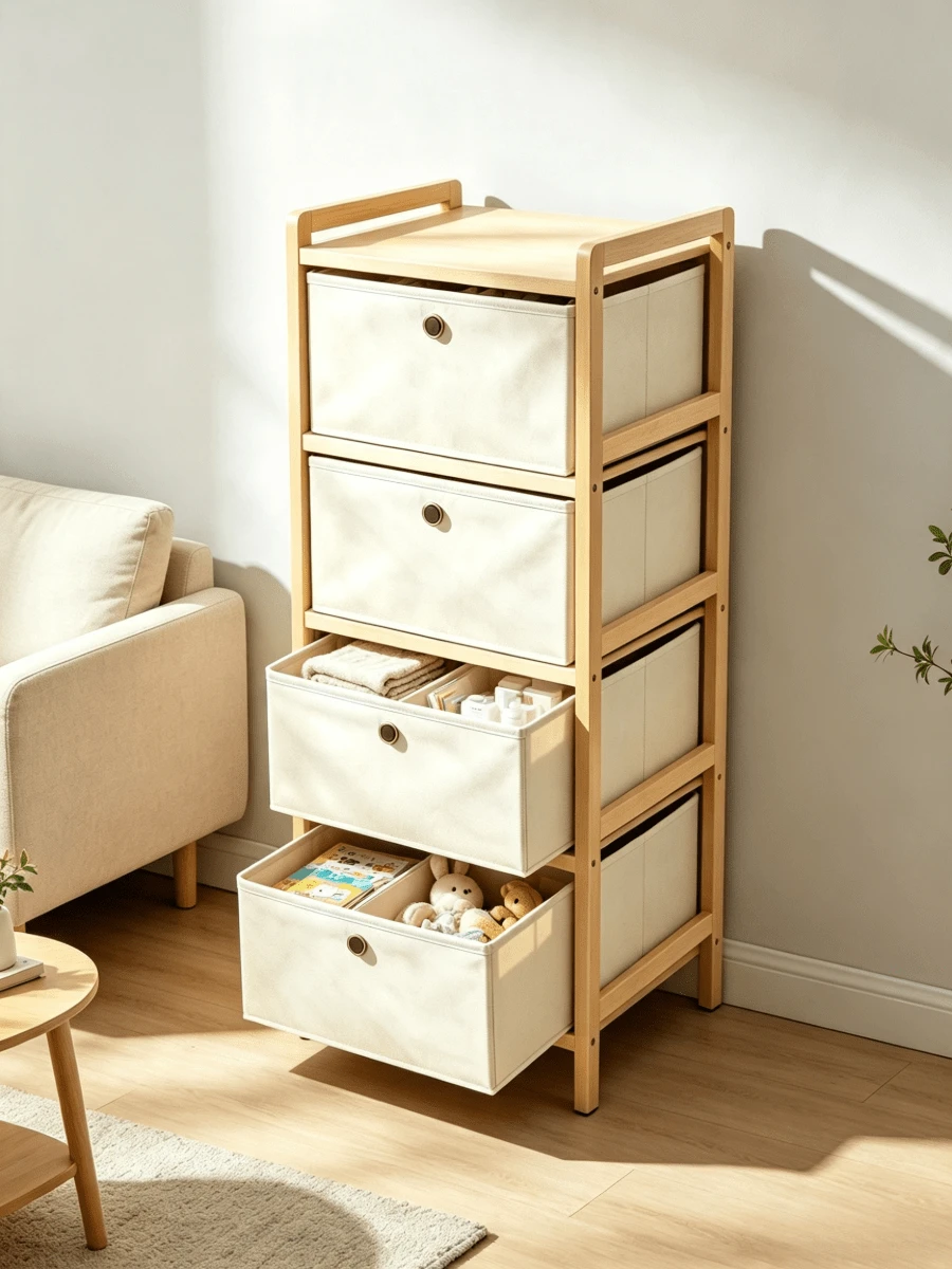 1pc Fabric Drawer Storage Cabinet‑Pull‑Out And Layered Design, Wooden Frame, Sturdy And Durable, Breathable And Dust‑Proof, Vertical Storage Cabinet, Suitable For Bedroom, Living Room, Dormitory And Apartment - Multiple Specifications - View 1