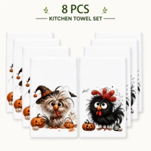2pcs Fluffy Chick Halloween Pattern Kitchen Towels, Suitable For Dishwashing And Hand Drying, Decorative Kitchen Towels, Gift For Neighbors, Warm Housewarming Gift For Friends, Gift For Mom, And Birthday Gift For Friends, Halloween Gift - Multicolor - View 14
