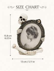 1pc Gothic Skull Photo Frame, Vintage Skeleton Tabletop Picture Frame With Ornate Oval Design, Decorative Frame For Desk, Bookshelf, Mantel & Home Decor - A - View 6
