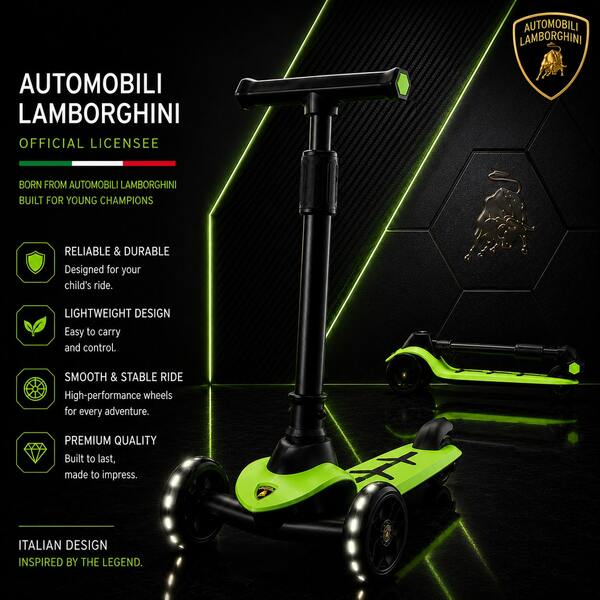 Lamborghini Kids Scooter,Big Wheels Foldable Kick Scooter, Flashing Lights, Adjustable Height,3 Wheel Scooter For Kids Aged 3+ )