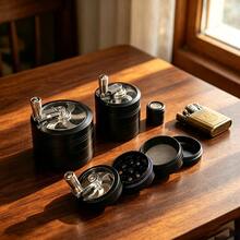 New Black Hand-Crank Manual Grinder, 40/50/63MM Three Sizes Available, 4-Layer Zinc Alloy Metal Crusher Grinding Accessory Tool! Suitable For Grinding Crusher! Multiple Sizes Available! - View 2