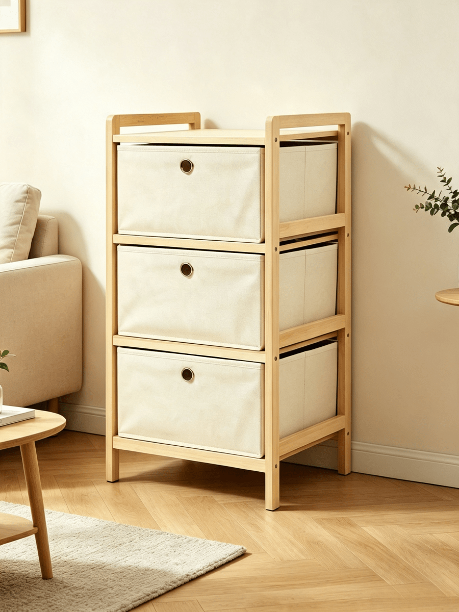 1 pièce Armoire de rangement à tiroirs en tissu - Design coulissant et à étages, cadre en bois, robuste et durable, respirant et anti-poussière, armoire de rangement verticale, convient pour la chambre, le salon, le dortoir et l'appartement