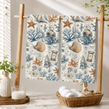 2pcs Ocean Theme Hand Towels - Modern Marine Animal Pattern, Durable Polyester Material, Machine Washable, Suitable For Bathroom And Kitchen Decor, Create Coastal Home Atmosphere | Ocean Theme Decor | - Multicolor - View 10