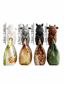 10入/5入創意3D動物小隊零食密封夾，多款可愛寵物狗兔灰貓熊3D密封夾，食品包裝袋防潮保鮮夾，廚房零食袋密封工具，可愛居家日常小禮物 - 彩色 - 查看 4