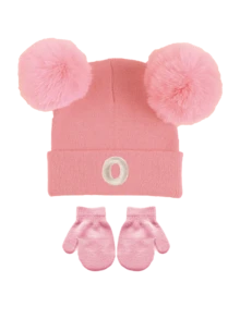 3pcs/Set Baby Letter Knit Hat And Gloves Set, A-Z Double Pom Pom Knit Hat + Knit Gloves, Elastic Warm Winter Accessories, Suitable For Baby Toddler Girls - Pink - View 8