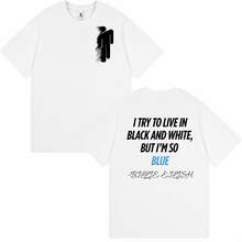 Billie Eilishh Double Sided T-Shirt, Minimal Blurry Man Logo, Lyrics Quote Back, Signature Design, Unisex Oversized White Cotton Tee - White - View 7