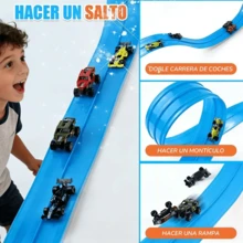 5-Meter Car Racing Track With 4 Free Cars, Portable 1/64 Scale Toy Car Ramp, Kids' Slide Track, Montessori Educational Toy - Blue - View 5