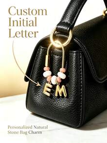 Personalized Initial Natural Stone Bag Charm Keychain, Fashion Jewelry Gift, Suitable For Women's Birthday, Bridesmaid, Daily Wear, Compatible With Tote Bags And Shoulder Bags - Multicolor - View 11