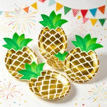 Piring Dekorasi Pesta Musim Panas Tropis Motif Nanas Emas Ukuran 14*24cm, 8 Buah/Set - A - View 1
