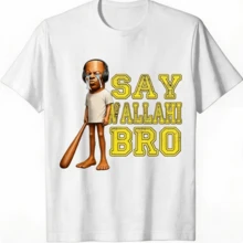 Premium Cotton Graphic T-Shirts, Funny, With The Text 'Tung Tung Speed Brainrot Say Wallahi Bro Meme' - White - View 2