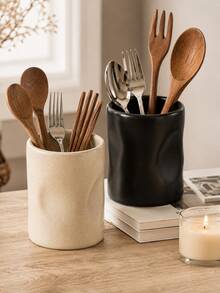 1pc Wavy Texture Kitchen Countertop Utensil Holder, Large Capacity Utensil Holder, Modern Asymmetrical Pleated Design Kitchen Utensil Storage Rack, Multi-Purpose Suitable For Utensils, Makeup Brushes, Home Kitchen Decor Storage Organizer - Multicolor - View 2