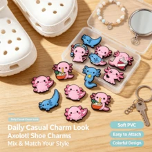 Cute Hexagonal Dinosaur Axolotl Shoe Charms Set, Soft PVC Waterproof Shoe Buckle Accessories, Viral Healing Cartoon Axolotl Design, Detachable DIY Decoration For Clogs, Bags, Bracelets. Flexible Material, Non-Fading, Wear-Resistant And Waterproof, Suitable For Daily Bathing And Water Play, Girly Healing Accessories, Student Gift, Daily Outfit Shoe Modification Goodies, Niche Cute Shoe Decoration Accessories - A - View 5