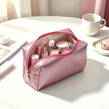 1pc Glitter Octagonal Makeup Bag, Travel & Business Trip Cosmetic Storage Bag, Women's Portable Makeup Organizer, Commute & Work Handheld Cosmetic Bag, Portable Clutch Bag For Personal Items - Pink - View 7