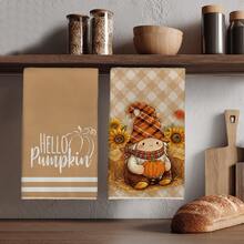 2PCS Kitchen Towels Autumn Brown Gnome Pumpkin Pattern, Pastoral Farm Style Microfiber Material Soft Kitchen Towels Dish Cloths, Hand Towels, Tablecloths, Kitchen Decor, Kitchen Cleaning, Bathroom Cleaning, Holiday Party Decor, Kitchen Bathroom Supplies Home Essentials, Home Decor, Housewarming Gift - Orange - View 1