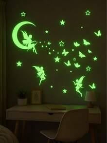 1 Set Pink Star Girl Butterfly Glow-In-The-Dark Butterfly Wall Stickers, Suitable For Living Room, Bedroom And Children's Room Home Decor. Removable Semi-Matte Self-Adhesive Stickers, Fit For Living Room, Bedroom And Children's Room. Home Decor Stickers, Wall Decals, Vinyl Stickers, Spring Decor To Add Vitality To Home. Rama Decor Sticker Gift, Ideal For Birthday Or Graduation Gift. - A - View 5