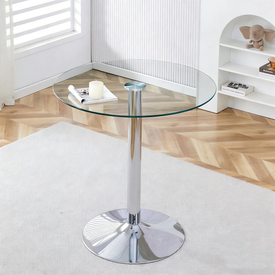 Modern Glass And Metal Dining Table – Diameter 89cm - 銀色和透明 - 查看 1