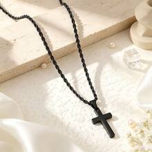 Stainless Steel Men's Premium Champagne Gold Twisted Chain Cross Pendant Necklace, Non-Fading - Twist Chain - View 6