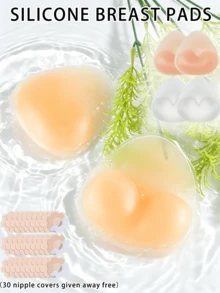 1 Pair Of Soft Silicone Breast Pads (30 Nipple Covers Included), Skin-Friendly And Comfortable, Suitable For Wearing With Exposed Skin. - Multicolor - View 2