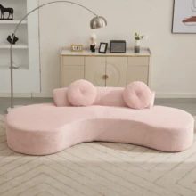 [NEW ARRIVED] [VIDEO PROVIDED]105.5''Curved Sofa, Modern Minimalist Sofa, Cloud Couch Sofa 3-4 Seater Couch With 2 Pillows, Bedroom, No Assembly Required, Point-Shaped Corduroy, Anti-Wrinkle,Pink - Pink + Upholstered + Foam + 3 Seat1 - View 3