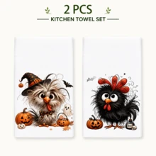 2pcs Fluffy Chick Halloween Pattern Kitchen Towels, Suitable For Dishwashing And Hand Drying, Decorative Kitchen Towels, Gift For Neighbors, Warm Housewarming Gift For Friends, Gift For Mom, And Birthday Gift For Friends, Halloween Gift - Multicolor - View 15