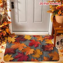 1/2pcs Autumn Door Mat, Autumn Maple Leaf Pattern Flannel Rug, Comfortable Soft Absorbent Non-Slip Machine Washable, Multi-Functional Home Entrance Hallway Kitchen Bathroom Bedroom Patio Decor, Thanksgiving Autumn Holiday Atmosphere Decoration - Multicolor - View 2