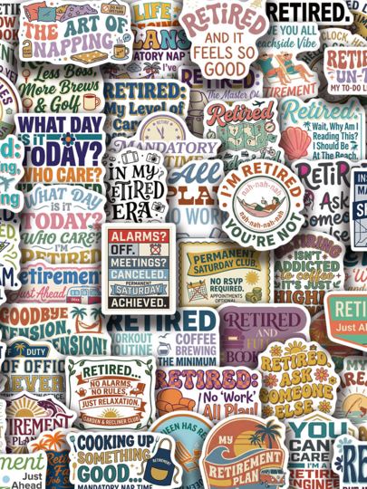 57pcs Funny Retirement Stickers, Waterproof Vinyl Stickers, Retirement Party Supplies, Gifts For Women & Men.