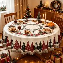 1pc Christmas Party Tablecloth, Made Of Polyester, Easy To Clean, Reusable. With A Christmas Tree Background Picture. Suitable For Christmas Party Decoration, Christmas Table Decorations, And Dining Hall Decorations, Etc. - A - View 12