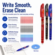 2 Packs 0.38mm Erasable Gel Pens With 30 Replacement Refills And 1 Blue Eraser, Fine Point Refillable Writing Pen Set, Black Blue Red Color Options For Students, School, Office, Notes And Planning - Multiple Styles - View 7