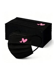 Black Heart-Shaped Adult Face Mask, Disposable, 3-Ply Meltblown Non-Woven Fabric, Waterproof And Skin-Friendly Protective Mask - Black - View 1