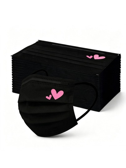 Black Heart-Shaped Adult Face Mask, Disposable, 3-Ply Meltblown Non-Woven Fabric, Waterproof And Skin-Friendly Protective Mask
