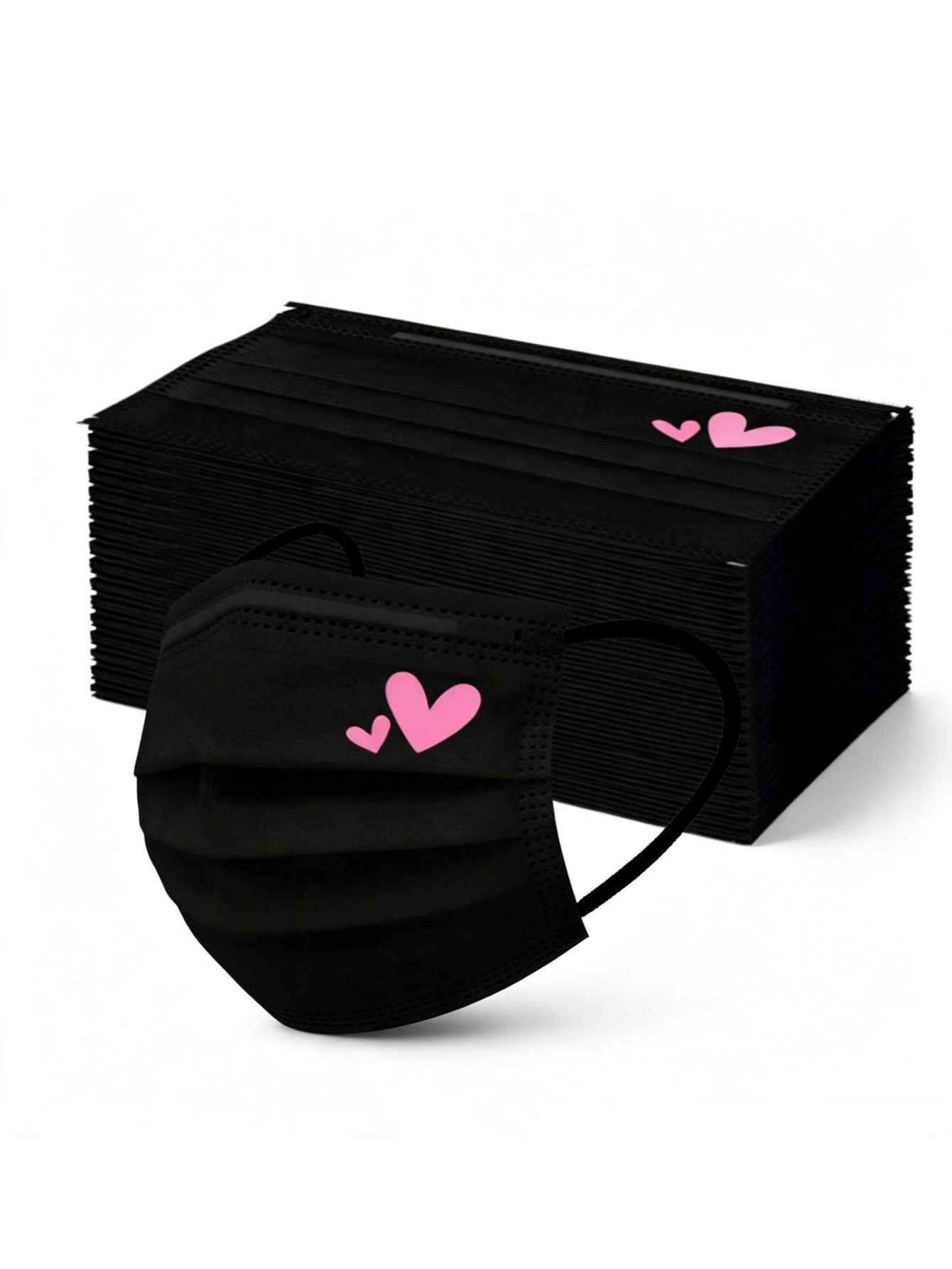 Black Heart-Shaped Adult Face Mask, Disposable, 3-Ply Meltblown Non-Woven Fabric, Waterproof And Skin-Friendly Protective Mask - Black - View 1