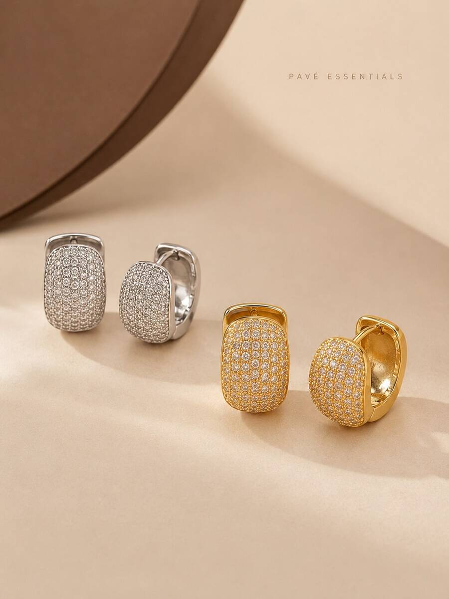 CHICAT 1 Pair Exquisite Elegant Cubic Zirconia Oval Thick Huggie Earrings, Sparkling Chunky Hoop Earrings, Suitable For Wedding, Party, Daily Commute Wear
