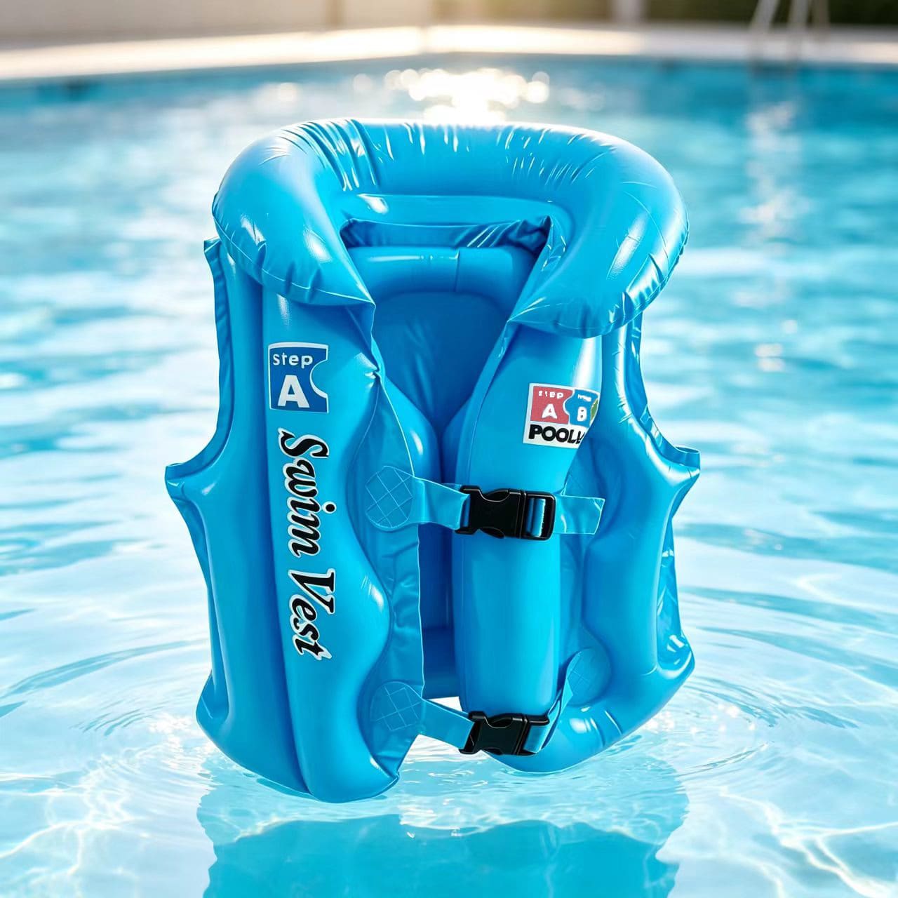 Adult Thickened PVC Inflatable Swim Ring Life Vest Anti-Flip Buoyancy Adjustable Vest Pool Water Play Equipment Beginner Buckle - Blue Life Jacket - View 1