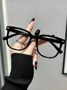 Oversized Square Neutral Retro Y2K Style Fashion Glasses, Multifunctional, Suitable For Daily Wear, Students, Travel - Black - View 5
