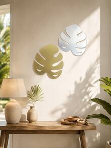 1pc Monstera Leaf Mirror Wall Decor, Gold Silver Tropical Botanical Leaf Accent With Modern Boho Design, Reflective Wall Decoration For Living Room Bedroom Bathroom Entryway Apartment Office, Plant Theme Home Decor, Modern Room Display Accent - Leaf 2 - View 4