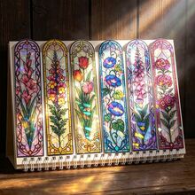 Bokmärke i akryl med blommotiv i glasmålningstil, holografisk laserskimrande design, vintage konstblomma, bokmärke för läsare, present - Rektangel - Visa 8