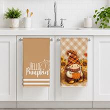 2PCS Kitchen Towels Autumn Brown Gnome Pumpkin Pattern, Pastoral Farm Style Microfiber Material Soft Kitchen Towels Dish Cloths, Hand Towels, Tablecloths, Kitchen Decor, Kitchen Cleaning, Bathroom Cleaning, Holiday Party Decor, Kitchen Bathroom Supplies Home Essentials, Home Decor, Housewarming Gift - Orange - View 8