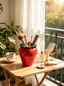 1pc Multifunctional Desktop Organizer, Cute Strawberry Shaped Multipurpose Storage Can, Makeup Brush Holder, Pen Holder, Flower Vase; Suitable For Vanity, Dorm Desk; Sweet Cool Style Room Decor, Macaron Home Ornament, Niche Personalized Desktop Decoration, Atmosphere Desktop Accessory - Multicolor - View 5