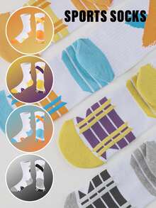 1 Pair Kids Sports Socks, Basketball Mid-Calf Socks, Spring/Autumn All-Season Daily Sports Socks For Students, Suitable For Back To School And Sports Events - Multicolor - View 2