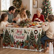 Christmas Tree Farm Table Skirt, Classic Christmas Polyester Tablecloth Skirt With Santa Claus, Reindeer, Gingerbread Man, Holiday Village, Gift Box And Snowflake Patterns, Warm Christmas Party Family Dinner Home Decor - A - View 10