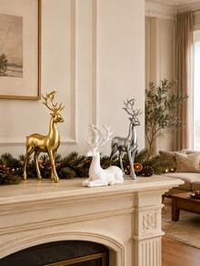 1pc Christmas Reindeer Decorative Figurine, Standing And Lying Deer Desktop Decor, Elegant Holiday Ornament, Suitable For Fireplace Mantel, Fireplace, Shelf, Living Room, Entryway, Office, Winter Christmas Home Decor - 1PC - View 3