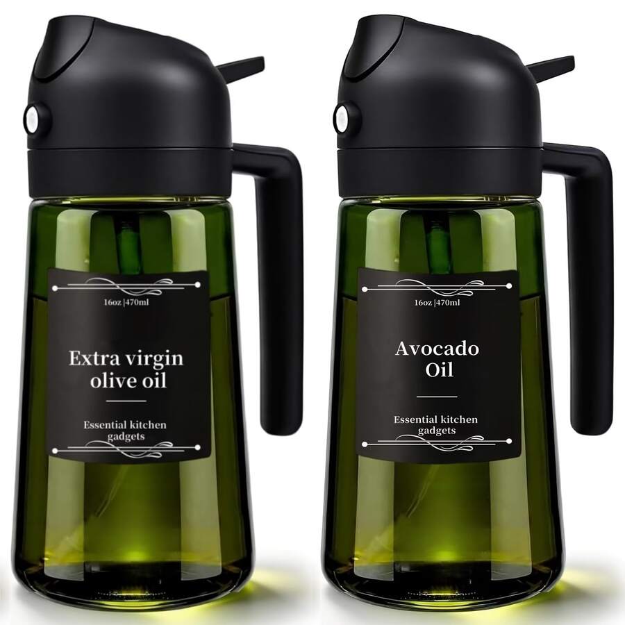 2/1pc 16oz/470ml Kitchen Olive Oil Dispenser Bottle With Stickers, 2-In-1 Olive Oil Spray Bottle, Suitable For Cooking, Air Fryer And Salad