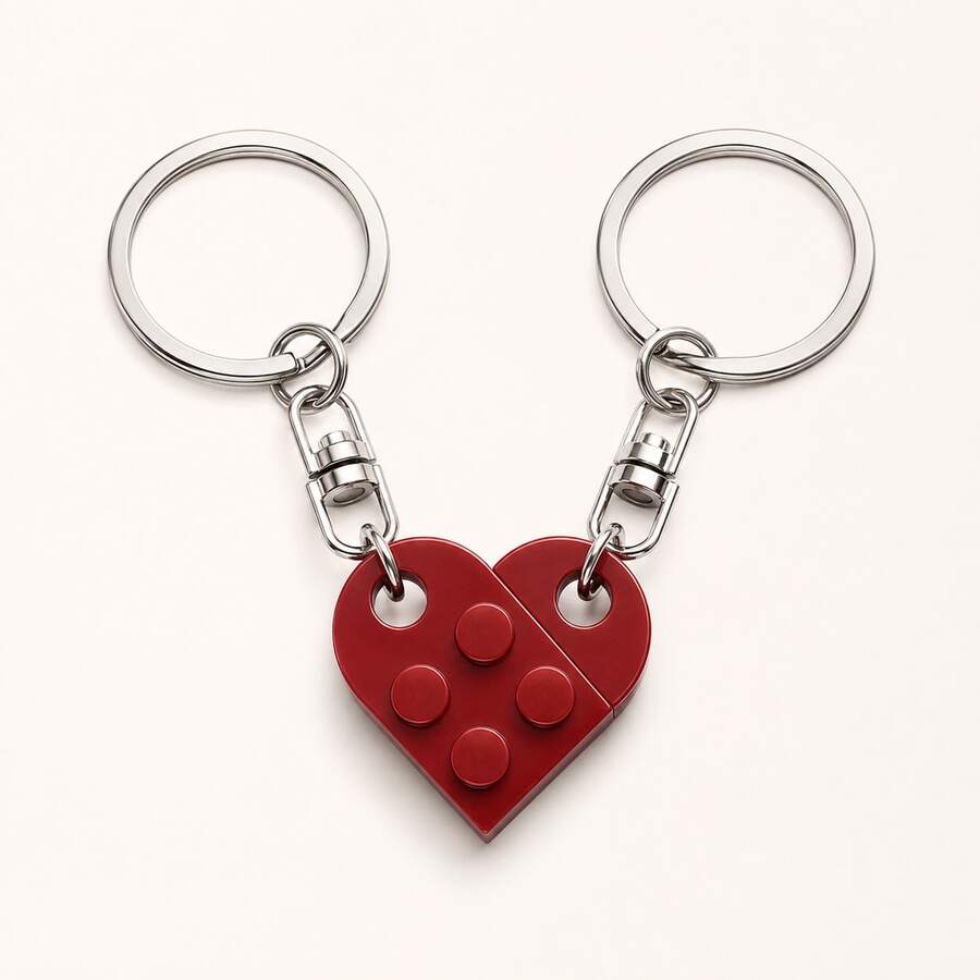 2pcs Heart Puzzle Keychain Set, Creative Couple Matching Keyring, Red Heart Puzzle Pendant Bag Charm - A - View 1