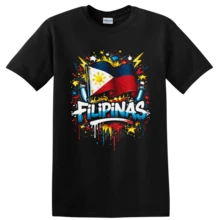 Camiseta con la Bandera de Filipinas, Diseño Patriótico con Salpicaduras de Pintura, Arte de Orgullo Cultural - Negro - Ver 1