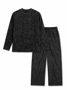 GRDR Men's Washed Crew Neck Short Sleeve T-Shirt And Drawstring Long Pants Casual Set - Black - View 5