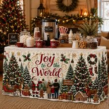 Christmas Tree Farm Table Skirt, Classic Christmas Polyester Tablecloth Skirt With Santa Claus, Reindeer, Gingerbread Man, Holiday Village, Gift Box And Snowflake Patterns, Warm Christmas Party Family Dinner Home Decor - A - View 6